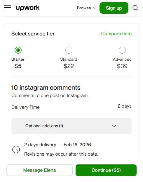 product prices on upwork